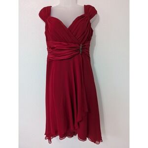 VTG Maggy London Womens‎ Red Silk Pleated Faux Wrap Dress Emblished Pinup Sz 8P
